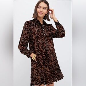 TUCKERNUCK Leopard Velvet Burnout Callahan Shirt Dress - Leopard / XS